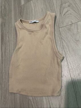 Zara Women's Ribbed Tank Top in Beige